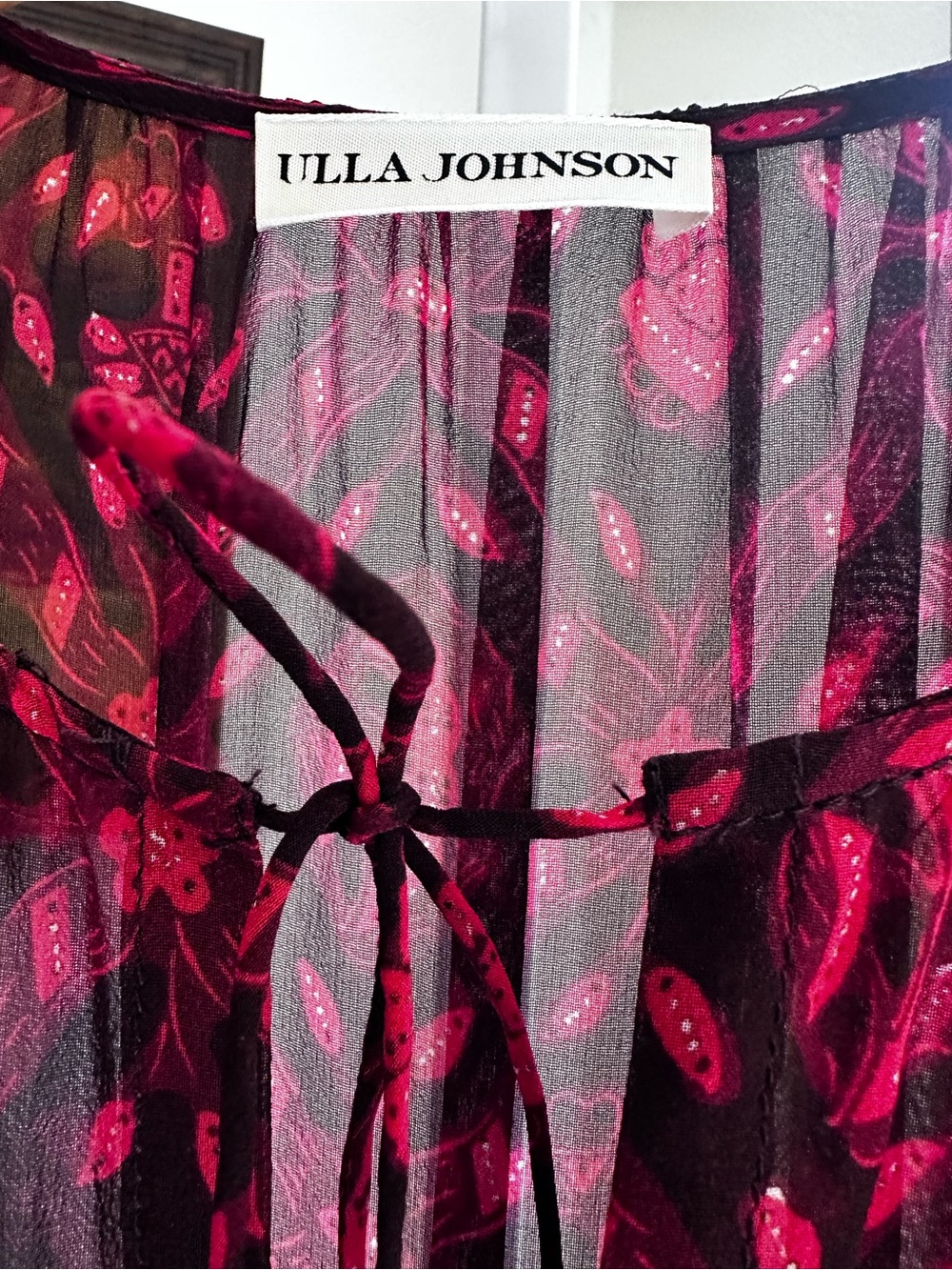 Ulla Johnson Aliya Silk Midi Dress 0 Fuchsia Floral Belted Wedding Guest - Picture 5 of 13